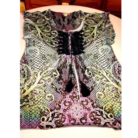 World Unity Top XL Paisley Burnout Flutter Sleeve Boho Fairy Whimsigoth Peasant - Picture 4 of 11